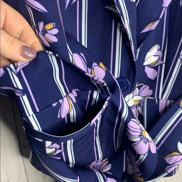 Eloquii Purple Floral Striped stretchy belted blazer Jacket - Picture 11 of 15